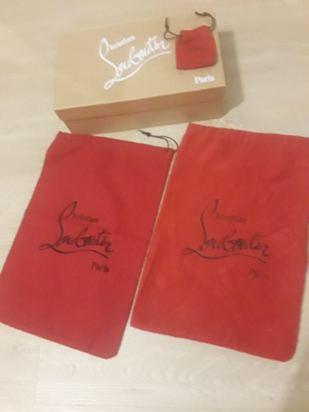 Christian Louboutin shoe box 2 shoe dust bags & mini dust bag for keys, earrings